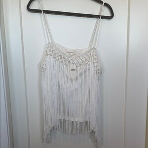Anthropologie White Fringe Camisole